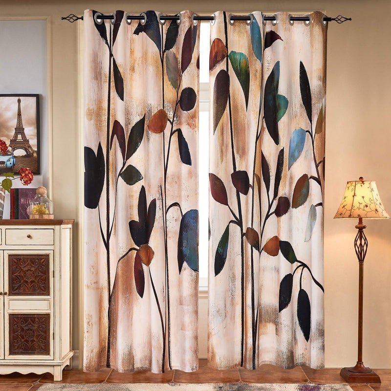 SUBRTEX Light Flitering Curtains 52Wx95L, Room Darkening Vibrant Floral Drapes, 50% Blackout, Semi Sheer Boho Farmhouse Curtains for Living Room, Brown - Image 5